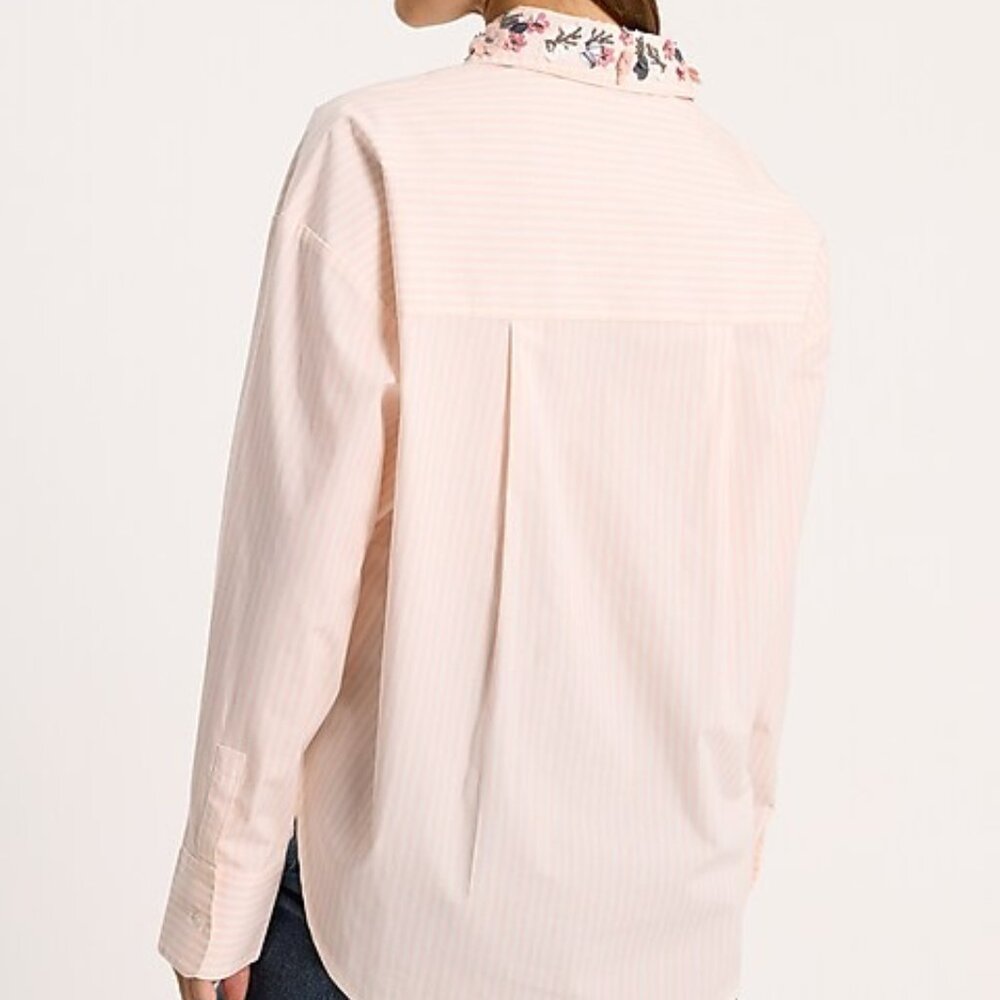 Express Striped Embellished Collar Boyfriend Portofino Shirt